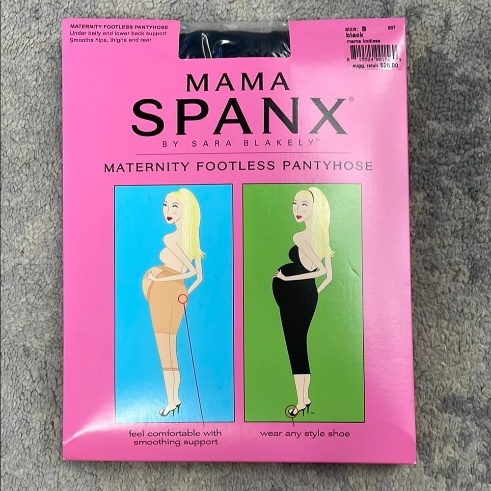Mama Spanx Maternity Footless Pantyhose Black Smoothing Shaping Sz B